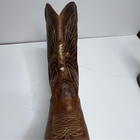 Larry Mahan Brown Leather Square Toe Cross Hair Western Cowboy Boots Size 6B - Picture 4 of 14